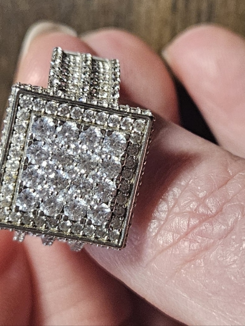 Sterling Silver Pave Square Cluster Ring with Clear Stones